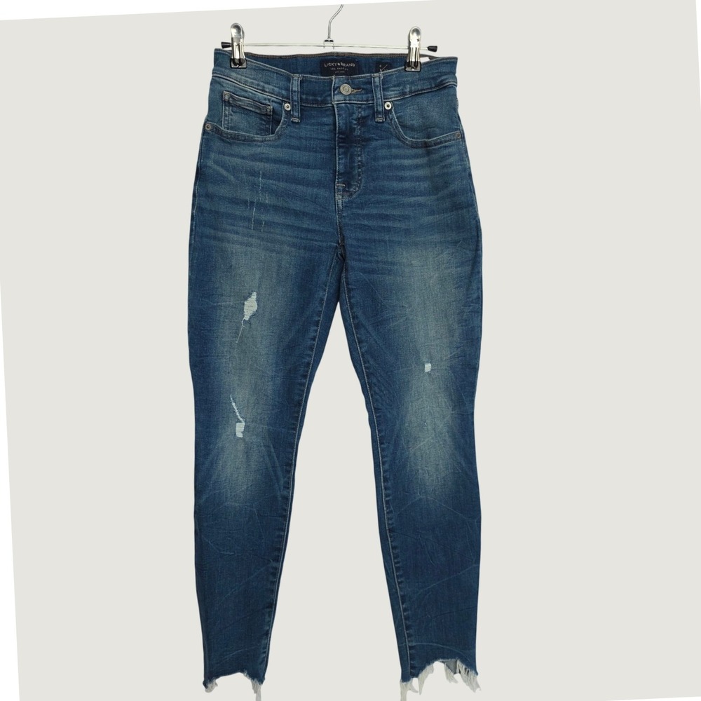 Lucky Brand Ava Skinny Jeans Womens 4 Blue Excellent Distressed Raw Hem 7WP10705